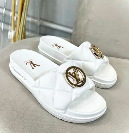Chinelo Slide Feminino LV Plataforma - Branca