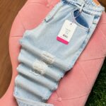 Calça Jeans Mom - Faixa Rosa
