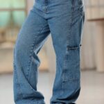 Calça Jeans Cargo Wide Leg - Faixa Rosa
