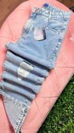 Calça Jeans Wide Leg - Faixa Rosa