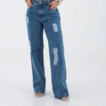 Calça Jeans Wide Leg - Faixa Rosa